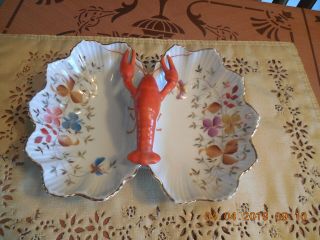 Antique Unmarked Porcelain Lobster Handle Server Dish Hand Painted