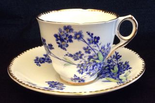 Royal Stanford English Bone China Cup & Saucer Gold Rim Blue Flowers