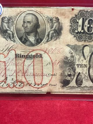 ANTIQUE 1861 NORTHWESTERN BANK OF GEORGIA $10 RINGGOLD OBSOLETE NOTE 3