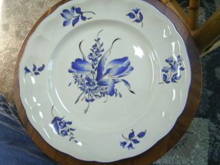 Six blue & white antique dinner plates Luneville China floral pattern LUN29 2