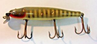 Vintage Fishing Lure Pike Minnow Wood With Glass Eyes Ccb Co Garrett Ind