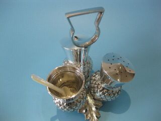 Antique Silver Plated Victorian 4 Piece Thistle Cruet Set On Stand