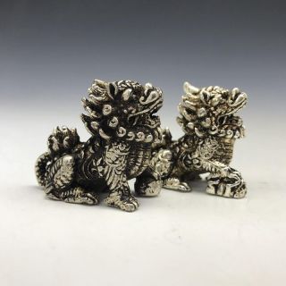 Collected Chinese Tibetan Silver Handmade Lion Statue.