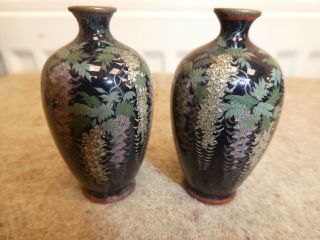 Antique Fine Miniature Japanese Cloisonne Vases Meiji Period