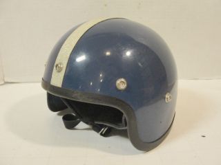 Vintage Nesco Comet Deluxe Motorcycle Helmet Blue W/ Stripe Sz Large Flared Ears