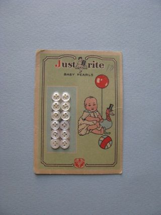 Rare Vintage Antique Card " Just Rite " Baby Pearl Buttons Card 1/4 " Doll Toys