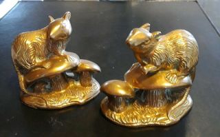 Solid Brass Rat / Mouse Figurines Sat On Toadstools.