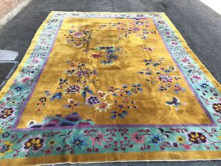 Auth: Antique Art Deco Chinese Rug Golden Yellow 10x13 Nichols Beauty Nr