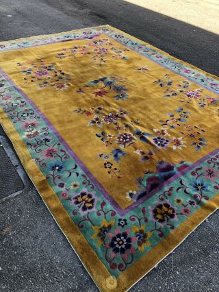 Auth: Antique Art Deco Chinese Rug Golden YELLOW 10x13 Nichols Beauty NR 2