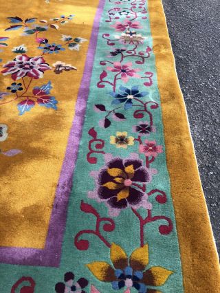 Auth: Antique Art Deco Chinese Rug Golden YELLOW 10x13 Nichols Beauty NR 3