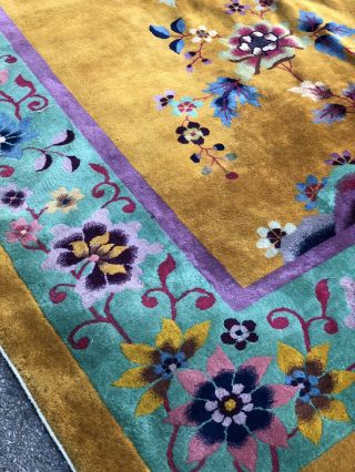 Auth: Antique Art Deco Chinese Rug Golden YELLOW 10x13 Nichols Beauty NR 5