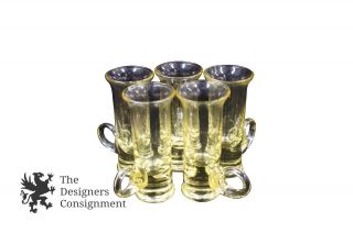 Set Of 5 Antique Elegant Yellow Clear Glass Handled Cordials Liquor Glasses 2