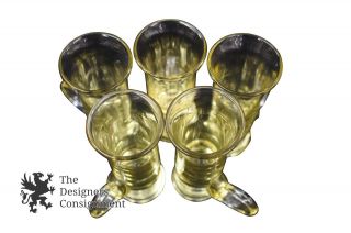 Set Of 5 Antique Elegant Yellow Clear Glass Handled Cordials Liquor Glasses 3