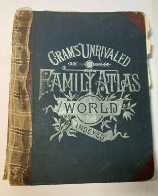 Antique 1901 Crams Unrivaled World Family Atlas Indexed Street Maps Solar