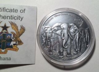 2013 Elephants Africa Map Series Ghana 1 Oz Silver Antique Finish With