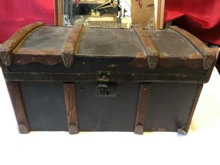 Antique Victorian Doll Steamer Trunk Miniature Chest Toy Box Old