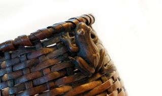 Vintage Miniature Japanese Bronze Basket w/ Frog Climbing Up the Side 5