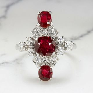 4.  67tw No Heat Cert Ruby Diamond Platinum Cocktail Ring Vintage Art Deco Antique