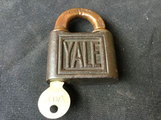 Antique Yale & Towne Padlock W/ Key - Unique Design - Locksmith
