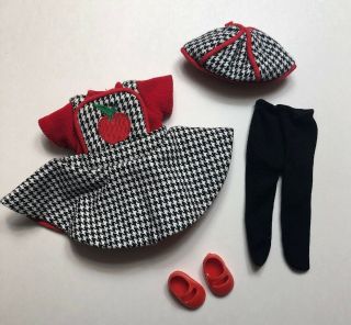 Vintage Vogue Dress Set Outfit For Ginny Dolls 7 - 8” Houndstooth Apple Red Black