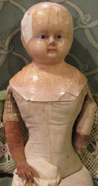 Antique 22 " Wax Over Paper Mache Doll Fixer Upper W/glass Eyes