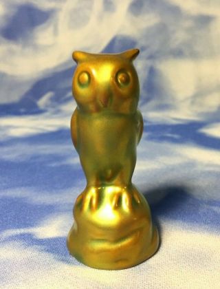 Htf Antique 2 " Zsolnay Eosin Gold & Green Small Owl Bird Porcelain Figurine Euc