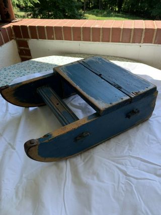 Primitive Antique Wooden Farm Milk Can Sled With Metal Runners.