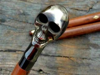 Collectibles Nautical Antique Brass Skull Head Handle Wooden Walking Stick