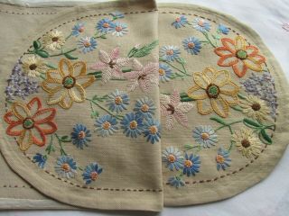 Vintage Hand Embroidered Linen Table Runner - Floral 