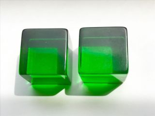 Pair Bakelite Large 25mm Transparent Green Prystal Dice Blanks Loose Beads 40g