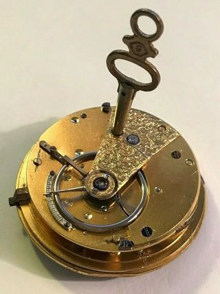 16s - Antique 19th Century Fusee Key Winding Pocket Watch Movement,  Circa 1830
