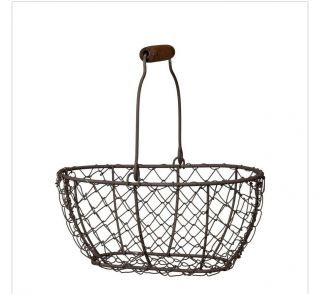 Primitive Wood Handle Wire Basket,  Primitive Farmhouse Decor