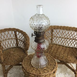 Antique Doll Miniature Hurricane Oil Lamp Kerosene Glass Chimney Hobnail Prim