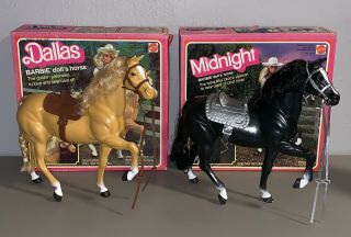 Vintage 1980 Barbie Dallas Horse & 1981 Midnight Includes Boxes Palomino