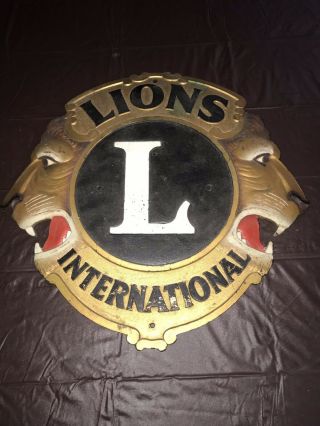 Antique Lions International Sign Painted Dimensional Pressed Board Rare Piece