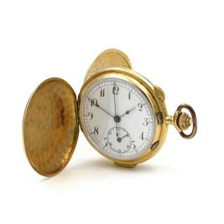 18k Gold Chronograph Quarter Repeater Antique Pocket Watch Hunter Swiss 6373