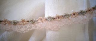 Petite Antique Soft Pink Lace With Charming Tiny Silk Pastel Floral Trim " Dolls "