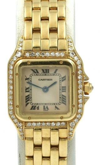Panthere De Cartier Vintage 18k Yellow Gold.  60 Ctw Diamond Wristwatch 6389