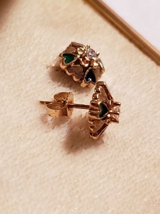 Antique 14KT Gold Diamond and Enamel Earrings 4