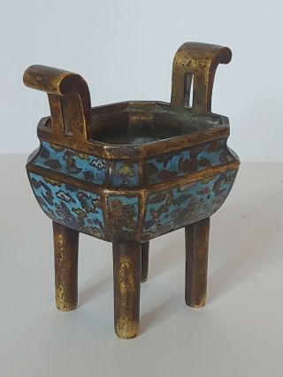 Antique Chinese Bronze And Cloisonne Incense Burner Censer.