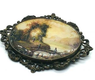 ANTIQUE VICTORIAN HAND PAINTED NATURAL SCENE MINIATURE PAINTING BROOCH 5