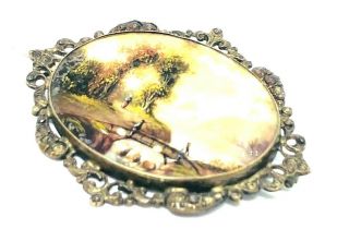 ANTIQUE VICTORIAN HAND PAINTED NATURAL SCENE MINIATURE PAINTING BROOCH 6