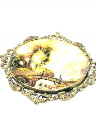 ANTIQUE VICTORIAN HAND PAINTED NATURAL SCENE MINIATURE PAINTING BROOCH 7