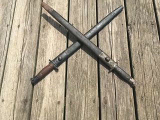 Two Ww1 British 1907 Royal Enfield Bayonets W/leather Scabbards -