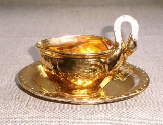 Antique Extra Rare Coffee Cup and Saucer CARL SCHELDIG Germ Swan Handle 434MM 2