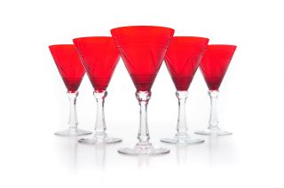 Antique Ruby Cranberry Depression Glass Goblets - Set Of 5