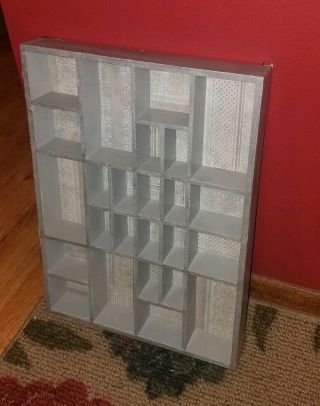 Charming Vintage Gray Wooden Shadow Box Wall Display Shelf W/25 Compartments
