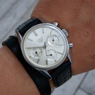 Heuer Carrera 12 First Execution Vintage 1964 Calibre Valjoux 72 Silver Dial
