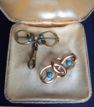 2 X Antique Brooches Incl.  Rolled Gold & Turquoise