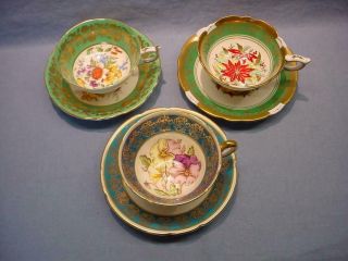 3 English Teacups & Saucers - Royal Stafford,  Stanley,  Paragon